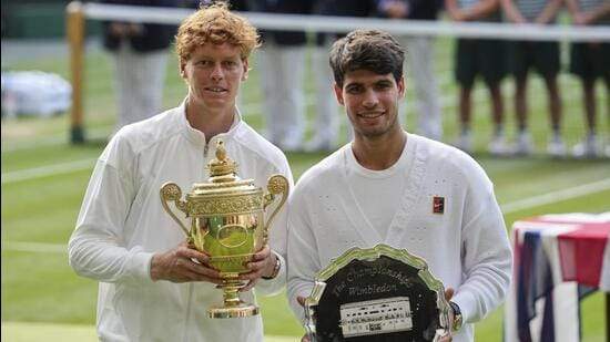 Jannik Sinner with the Wimbledon trophy