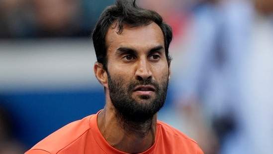 India's Yuki Bhambri looks on during the men's doubles semi-final match with New Zealand's Michael Venus against Britain's Neal Skupski and Joe Salisbury (REUTERS)